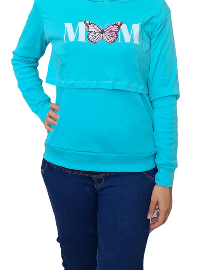 Sudadera ligera capucha estampada Lactancia. MOM mariposa