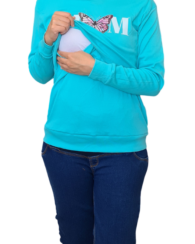 Sudadera ligera capucha estampada Lactancia. MOM mariposa