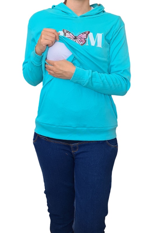 Sudadera ligera capucha estampada Lactancia. MOM mariposa