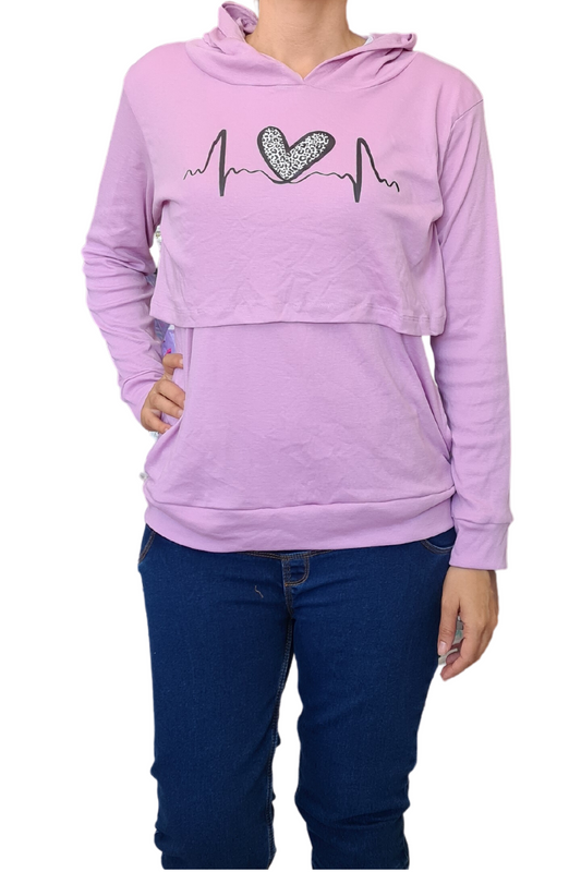 Sudadera ligera capucha estampada Lactancia. Latidos print