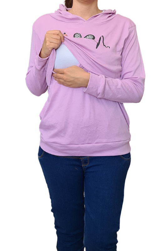 Sudadera ligera capucha estampada Lactancia. Latidos print
