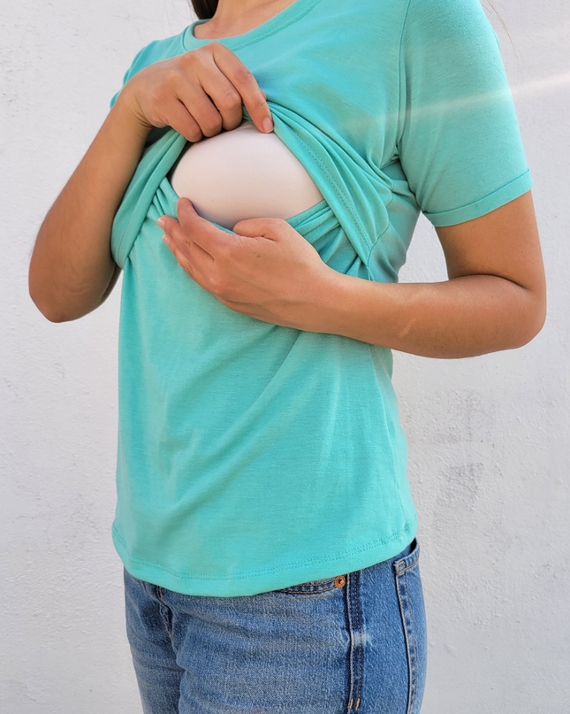 Blusa Lactancia valenciana algodón. Aquamarine