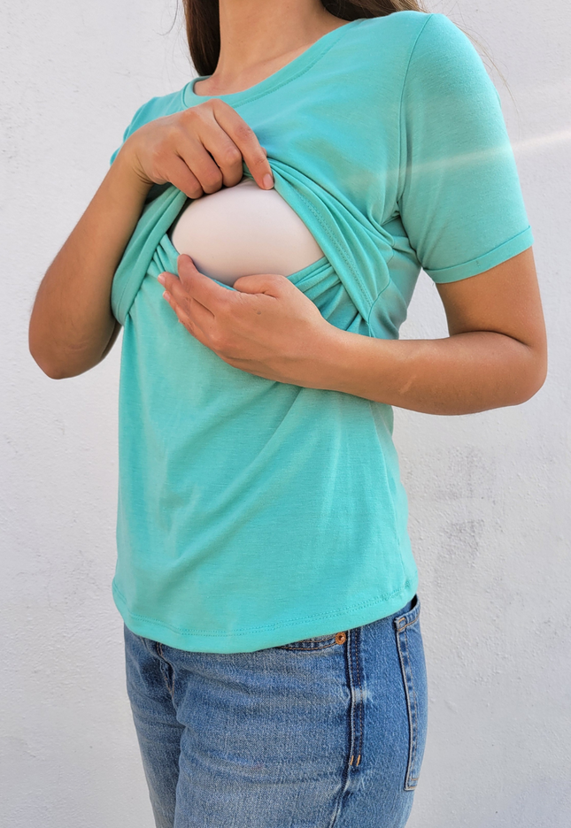 Blusa Lactancia valenciana algodón. Aquamarine