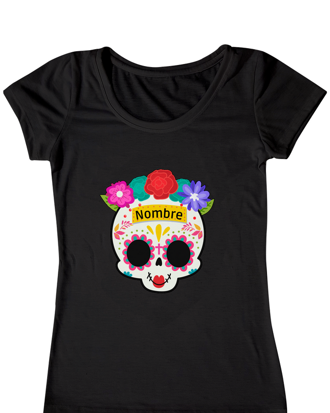 Playera Dama. Calaverita NOMBRE PERSONALIZADO