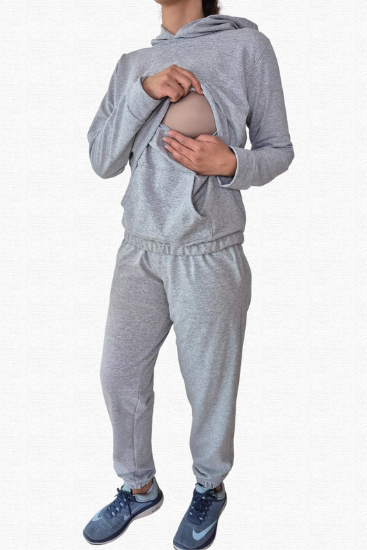 Set de Lactancia Sudadera y Pants . Gris Jaspe