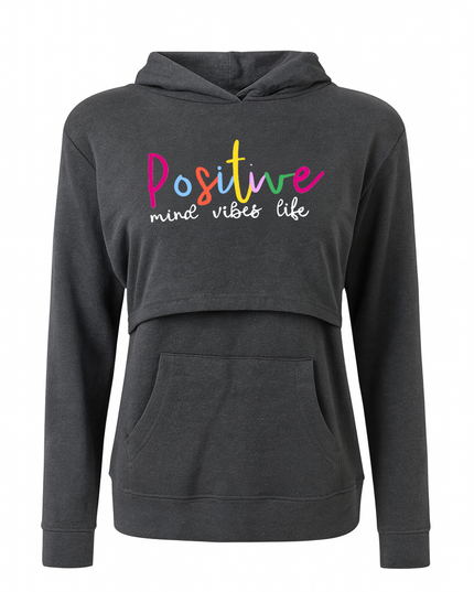 Sudadera ligera capucha estampada Lactancia. Positive vibes