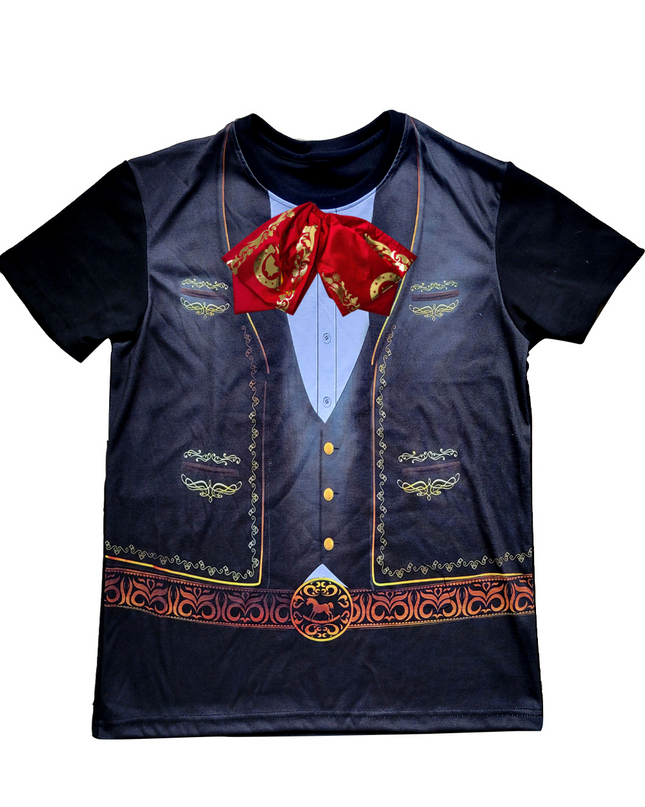 Playera caballero manga corta . Charro mexicano moño real