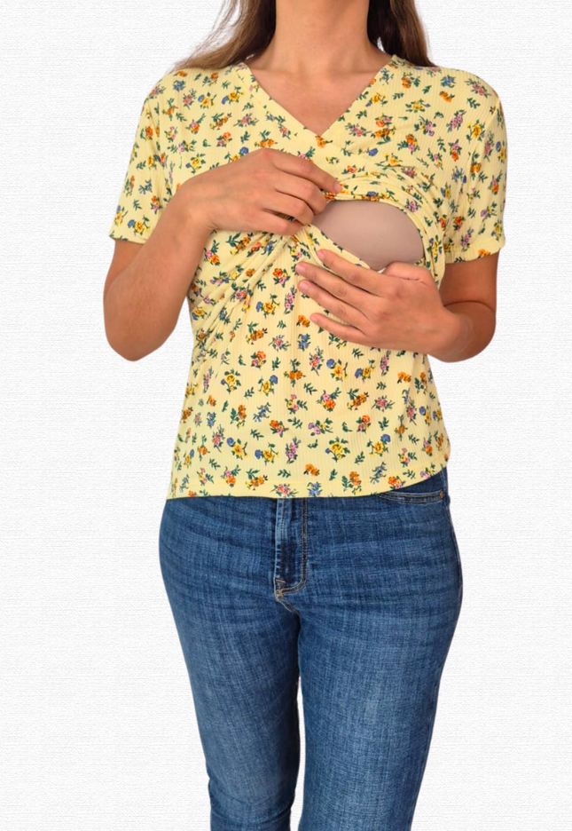 Blusa lactancia cruzada. Flores yellow