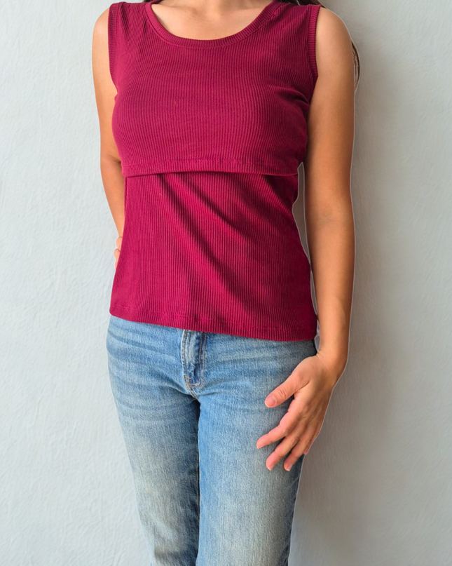Blusa Lactancia sin manga Rib. Wine color