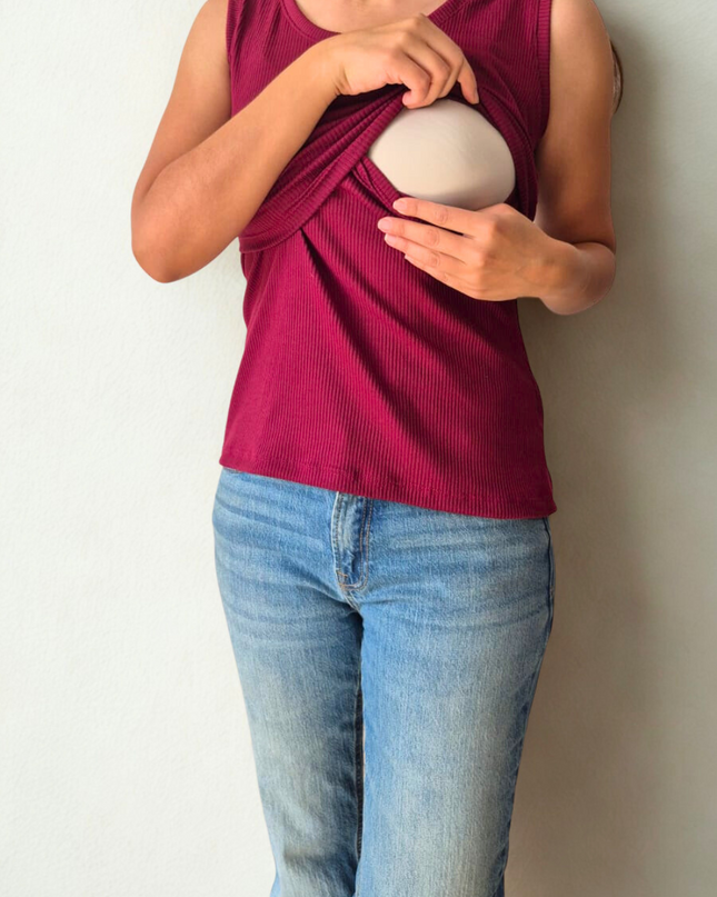 Blusa Lactancia sin manga Rib. Wine color