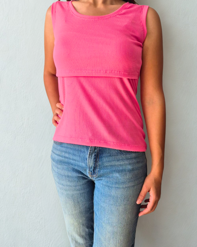 Blusa Lactancia sin manga rib. Bubblegum pink
