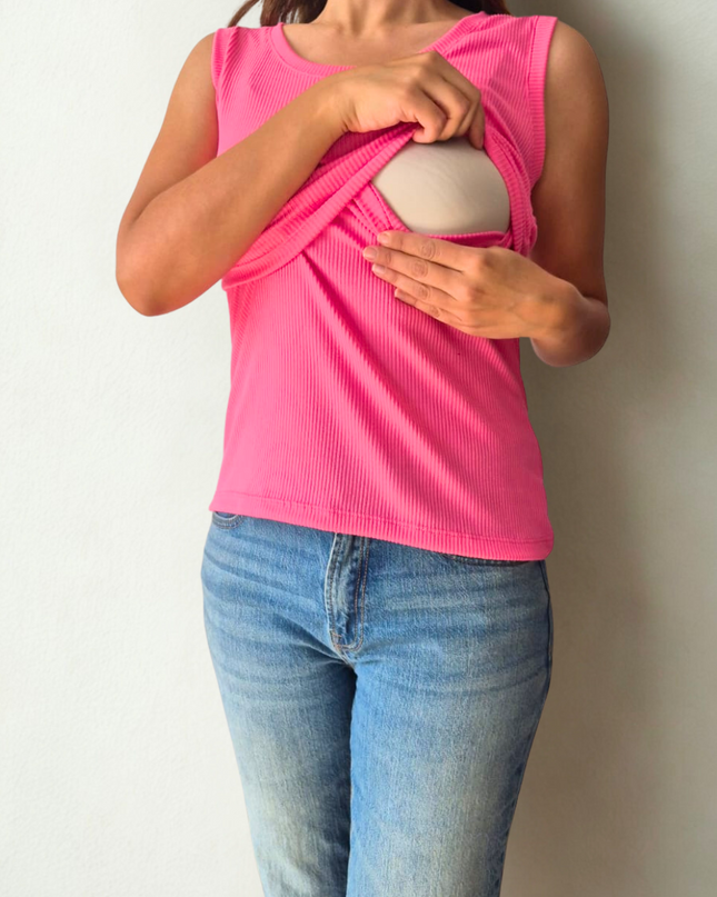 Blusa Lactancia sin manga rib. Bubblegum pink