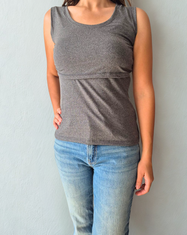 Blusa Lactancia sin manga Rib. Marbled Gray