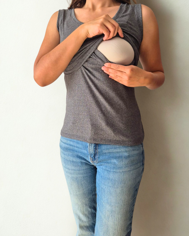Blusa Lactancia sin manga Rib. Marbled Gray