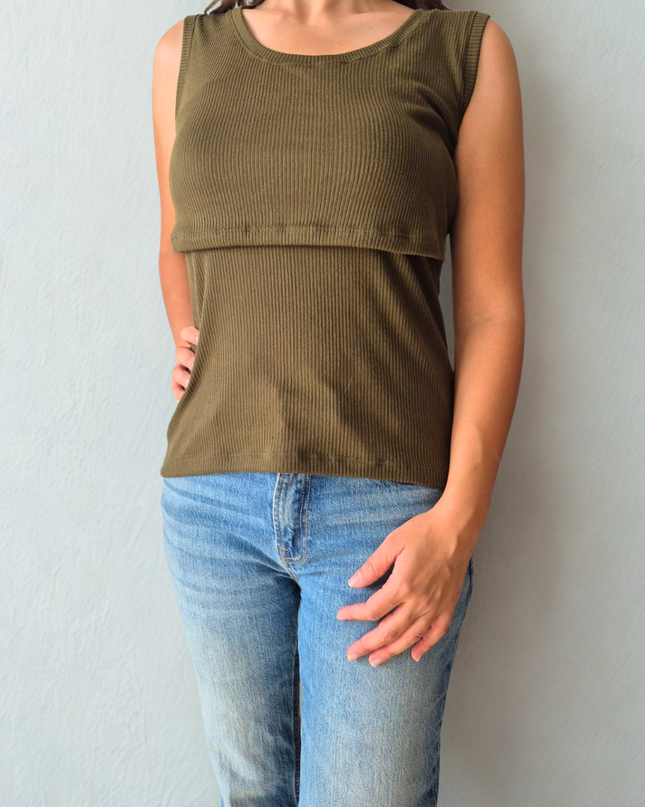 Blusa Lactancia sin manga Rib. Olive Green