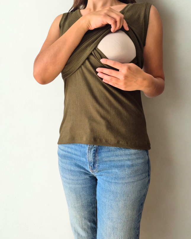 Blusa Lactancia sin manga Rib. Olive Green