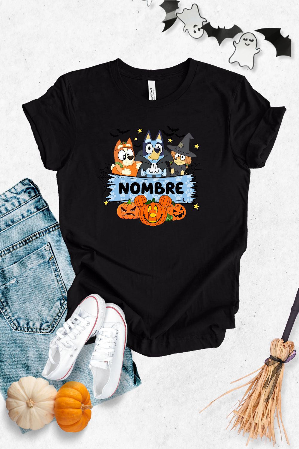 Blusa dama manga corta. Bluey Halloween personalizada