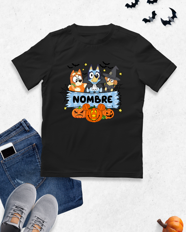 Playera caballero. Bluey Halloween personalizado