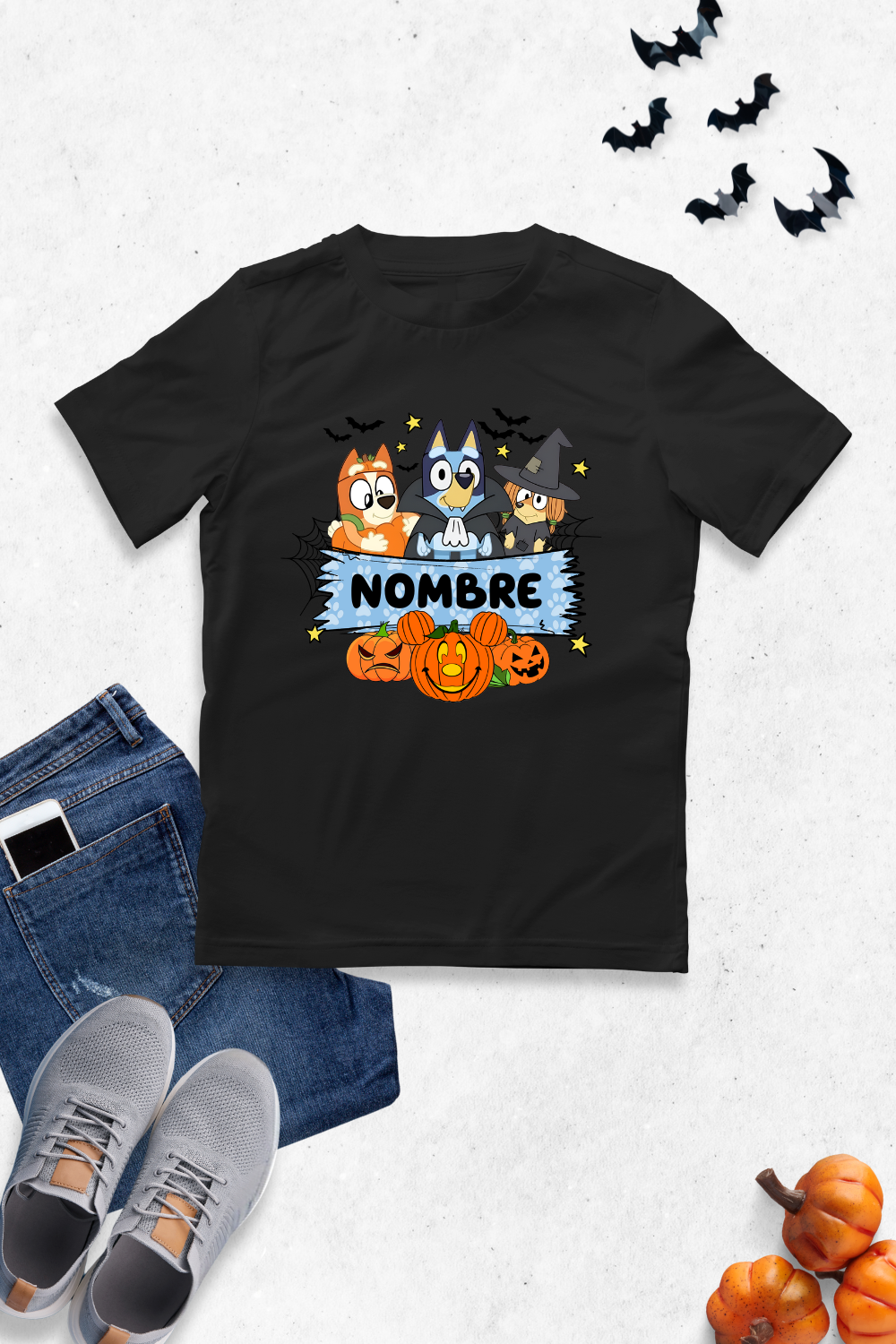 Playera caballero. Bluey Halloween personalizado