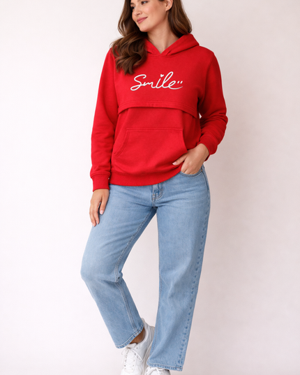 Sudadera afelpada capucha Lactancia. Rojo Smile