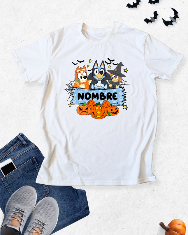 Playera caballero. Bluey Halloween personalizado