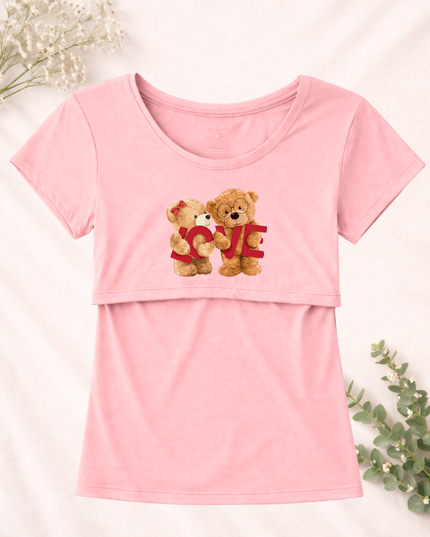 Blusa maternidad-lactancia mc estampada. Bear love