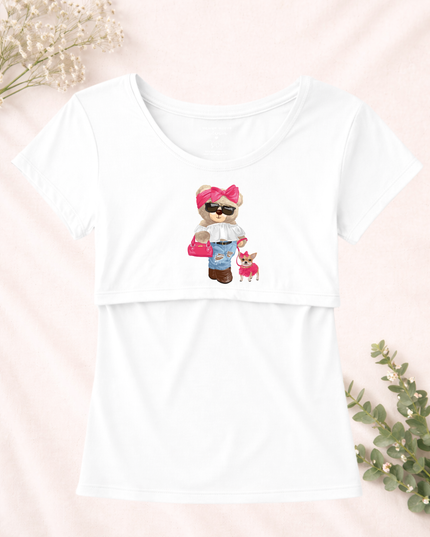 Blusa maternidad-lactancia mc estampada. Bear Fashion dog