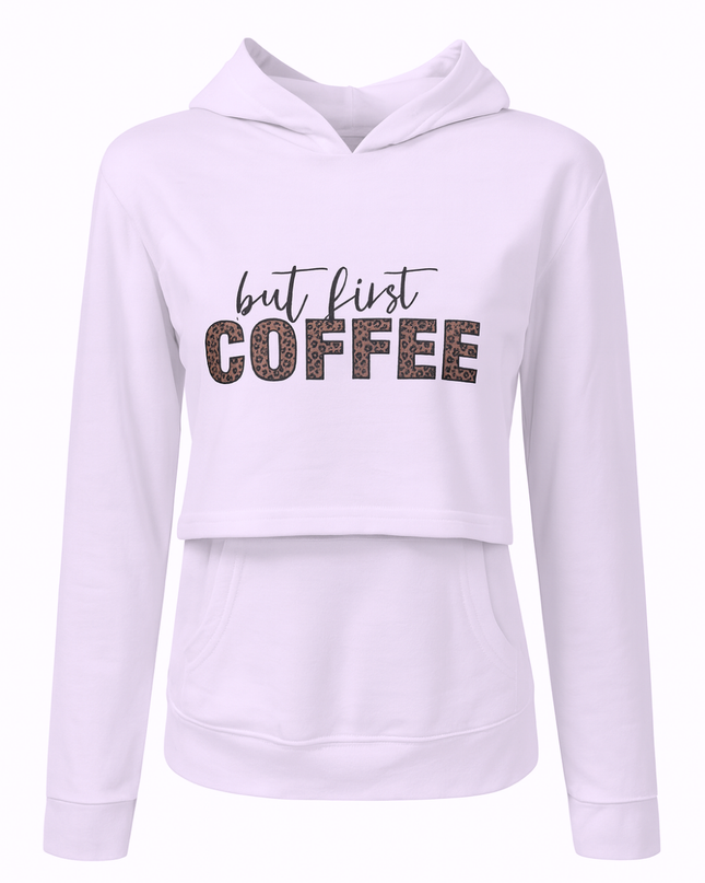 Sudadera ligera capucha estampada Lactancia. But first coffee