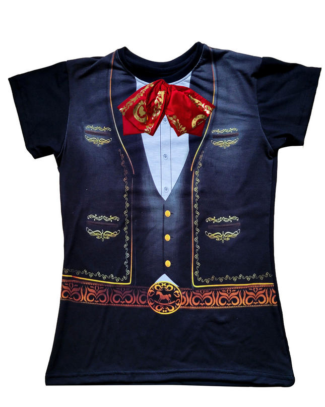 Playera dama manga corta . Charro mexicano moño real