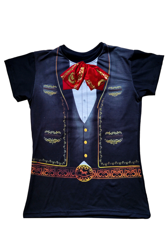 Playera dama manga corta . Charro mexicano moño real