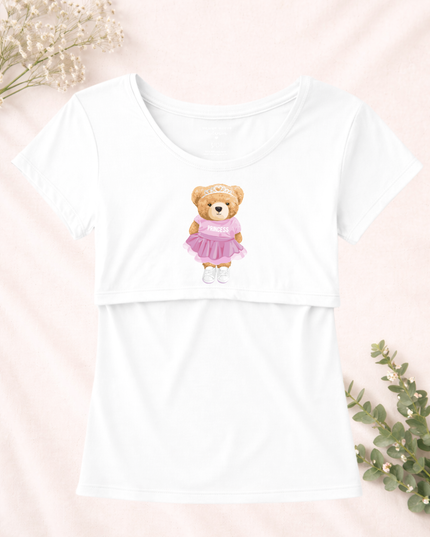 Blusa maternidad-lactancia mc estampada. Bear princess