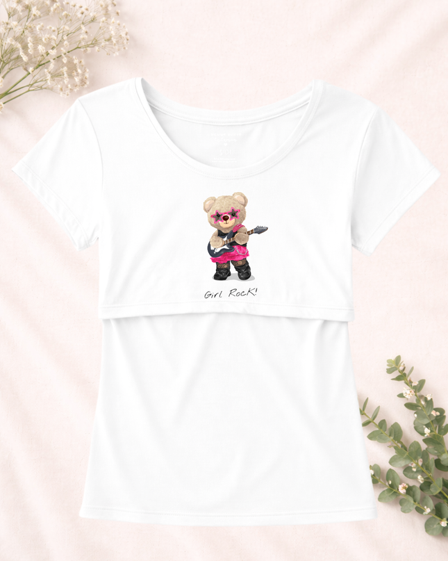 Blusa maternidad-lactancia mc estampada. Bear rockstar