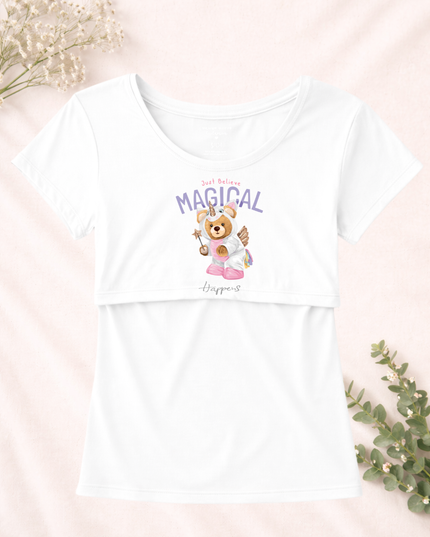 Blusa maternidad-lactancia mc estampada. Bear magical