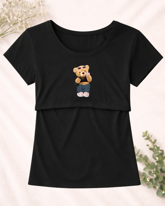 Blusa maternidad-lactancia mc estampada. Bear movil