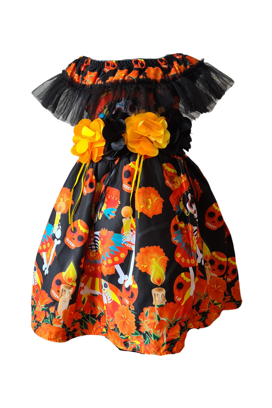 Vestido campesina  2 a 8 años. Calaveras