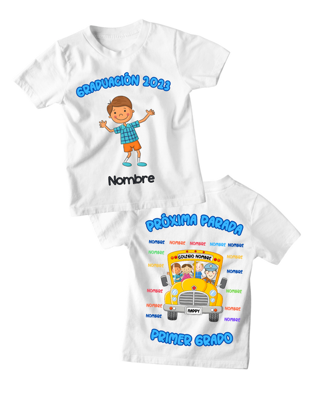 Playera Kids personalizada. Graduación bus