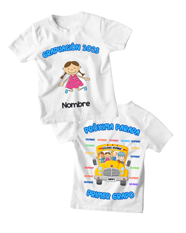 Playera Kids personalizada. Graduación bus