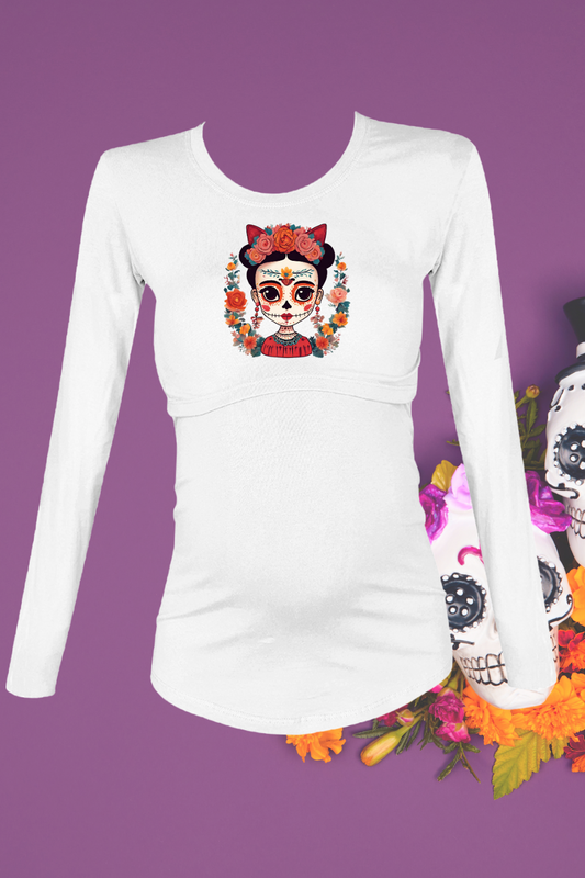 Blusa maternidad-lactancia ml estampada. Frida Catrina