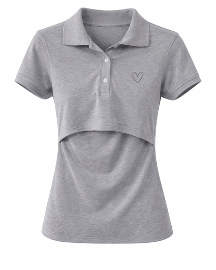 Blusa lactancia Tipo Polo. Gris jaspe