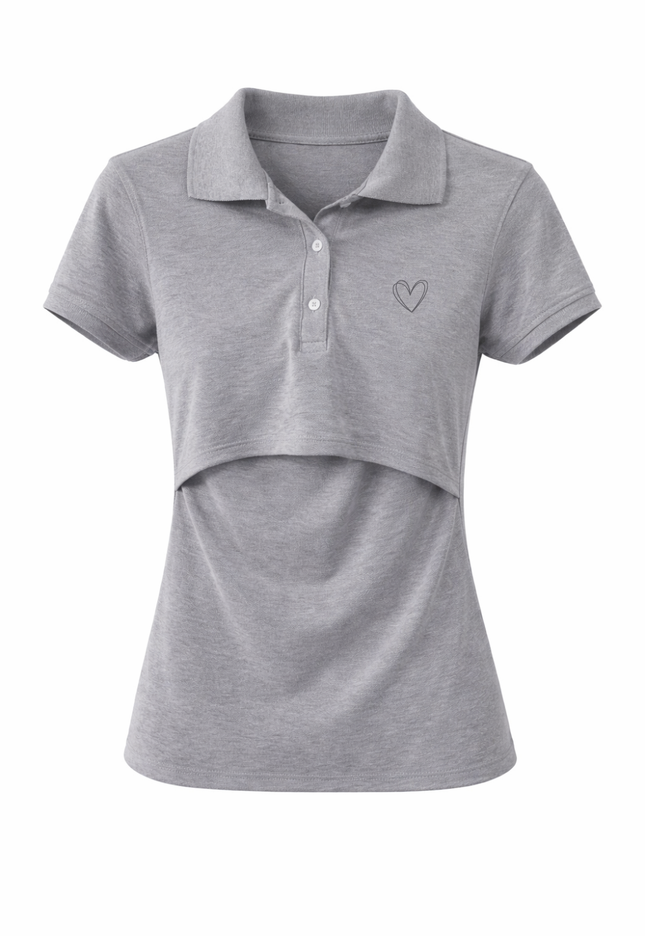 Blusa lactancia Tipo Polo. Gris jaspe
