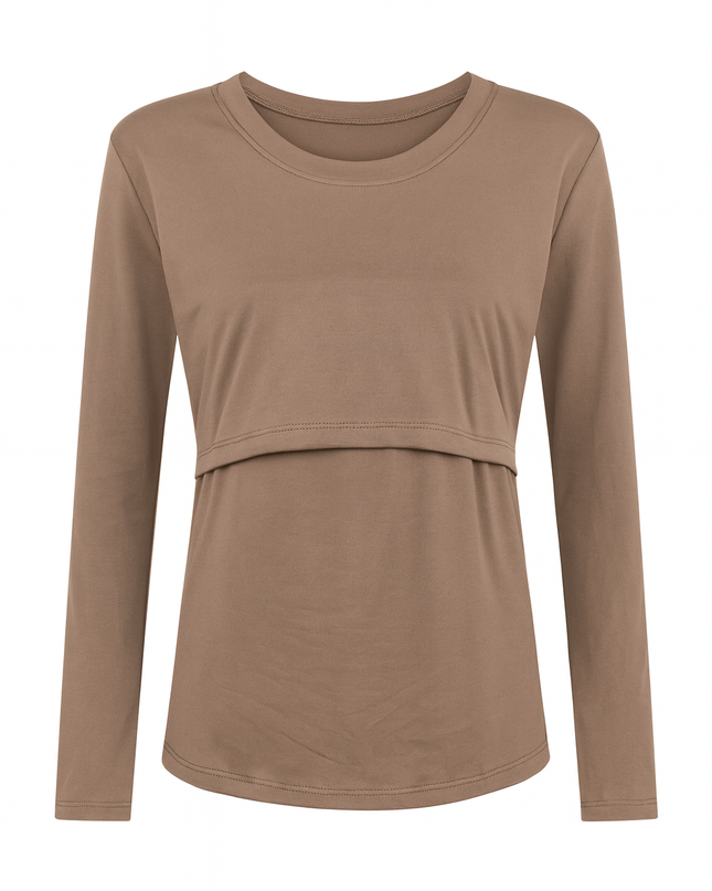 Blusa lactancia Manga Larga. Moca