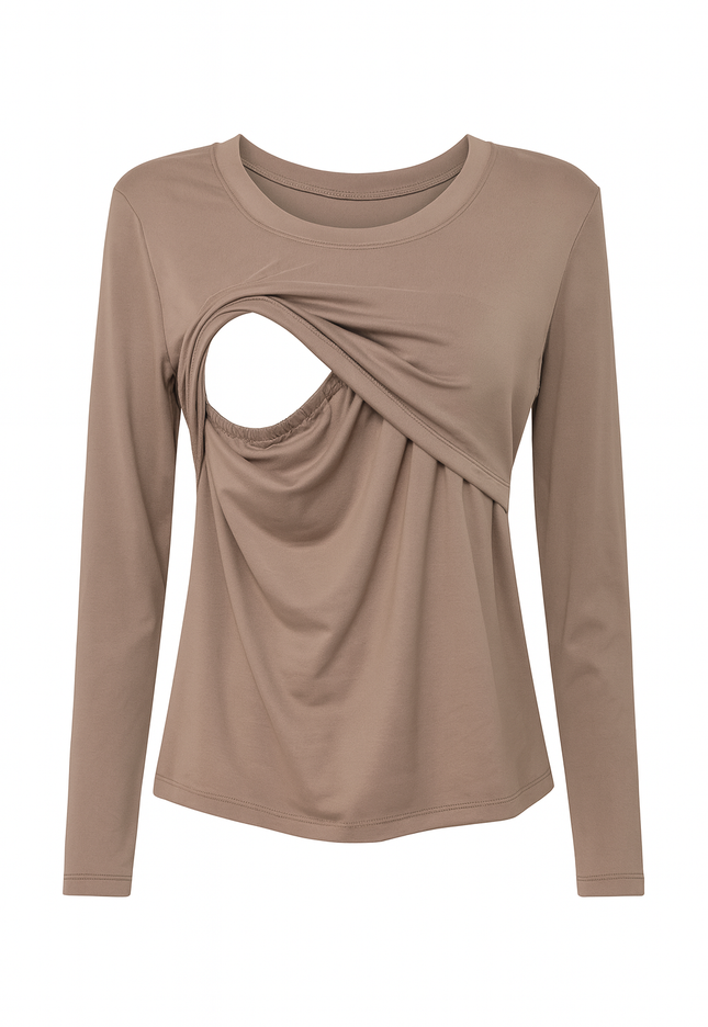 Blusa lactancia Manga Larga. Moca