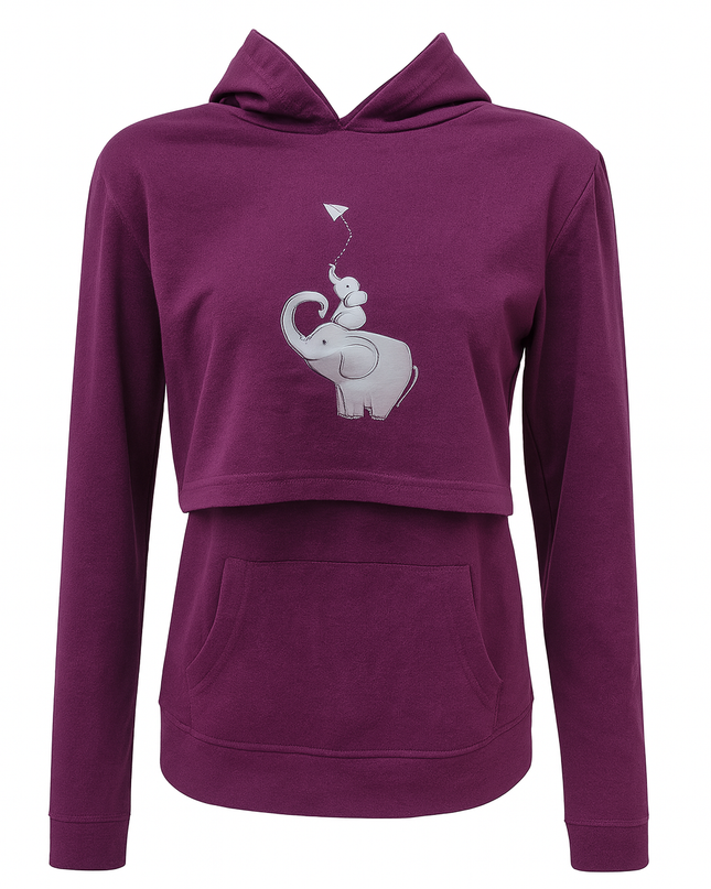 Sudadera capucha estampada lactancia. Elefante avión