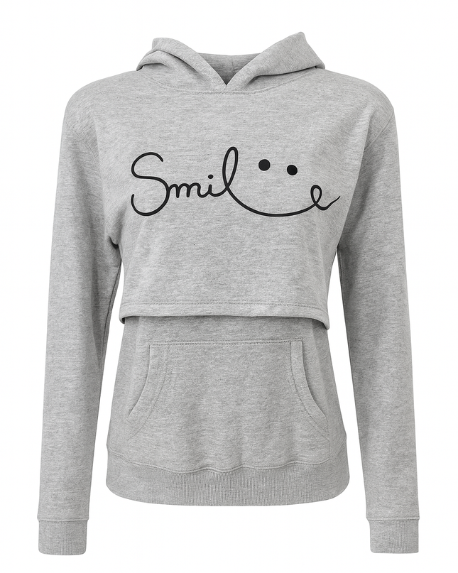 Sudadera capucha estampada lactancia. Smile black