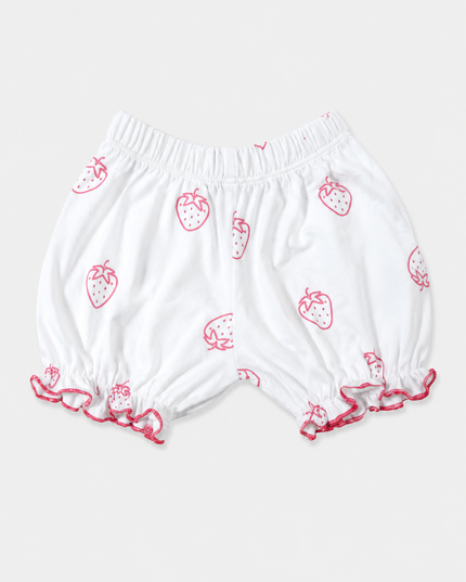 Bloomer tradicional para niña. Blanco Fresas