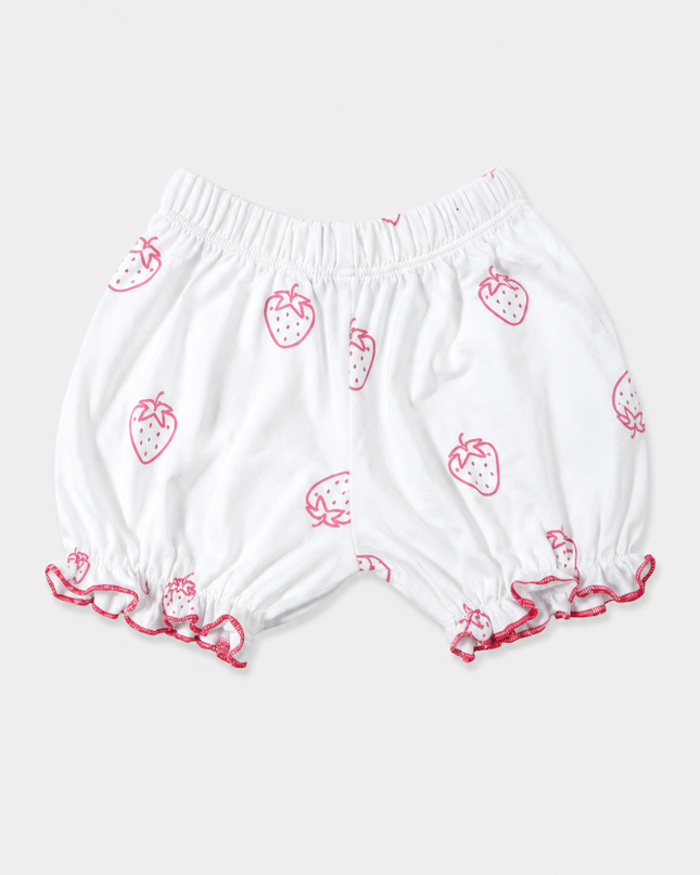 Bloomer tradicional para niña. Blanco Fresas