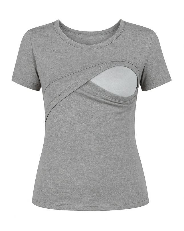 Blusa lactancia manga corta. Gris jaspe