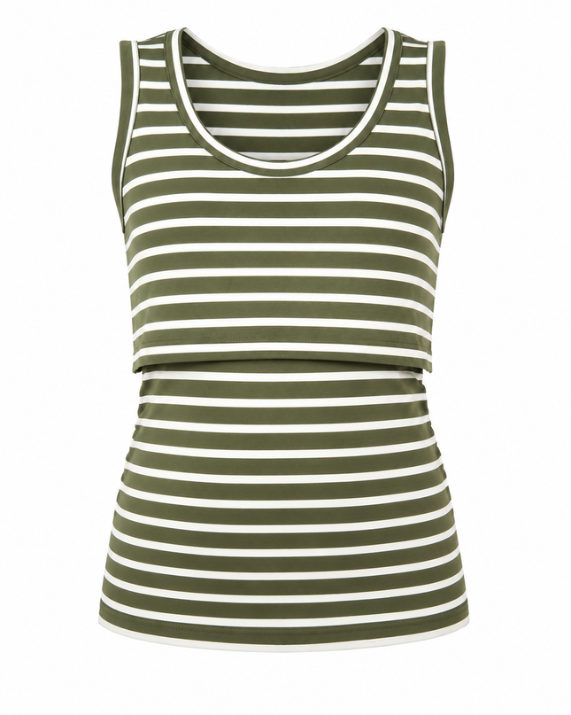 Blusa Tirante ancho Lactancia . Rayas Olivo