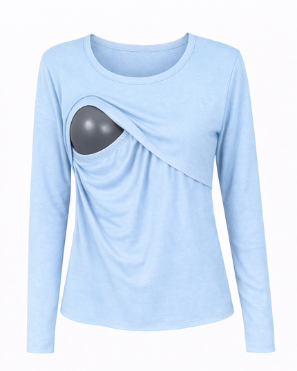 Blusa lactancia Manga Larga. Azul cielo