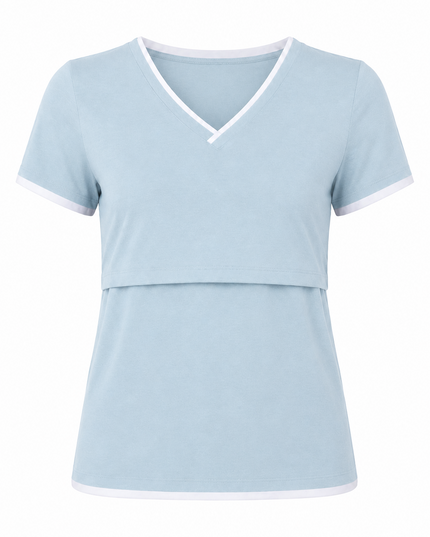 Blusa de Lactancia Doble V. Cielo liso